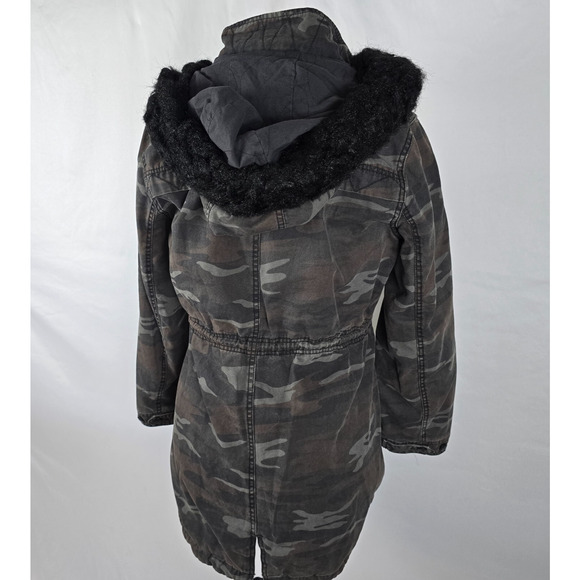 American Eagle Jacket Women's M Gray Camo Heavyweight Full Zip and Snap Hooded - Picture 12 of 16